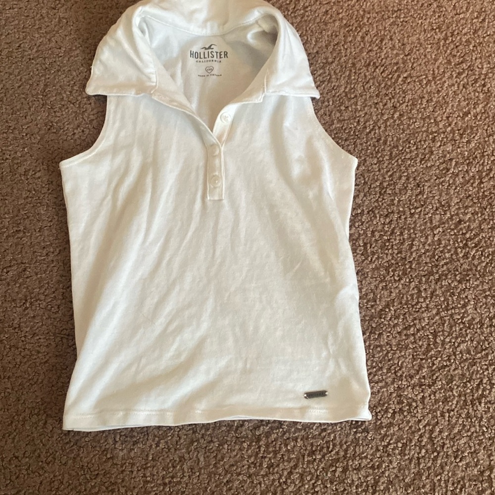 Hollister white sleeveless collar tee